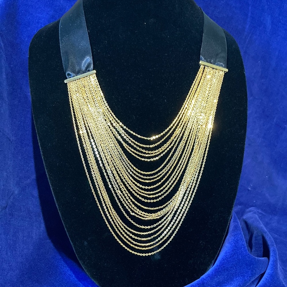 Ann Taylor Black Ribbon and Fine Gold Multi-chained Necklace